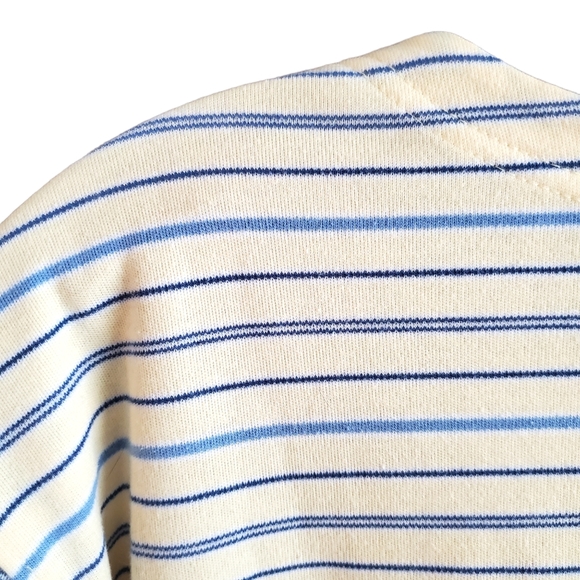 90s Y2K tee shirt floral striped scoop neck 3/4 sleeve casual yellow blue wm XL - Picture 8 of 10